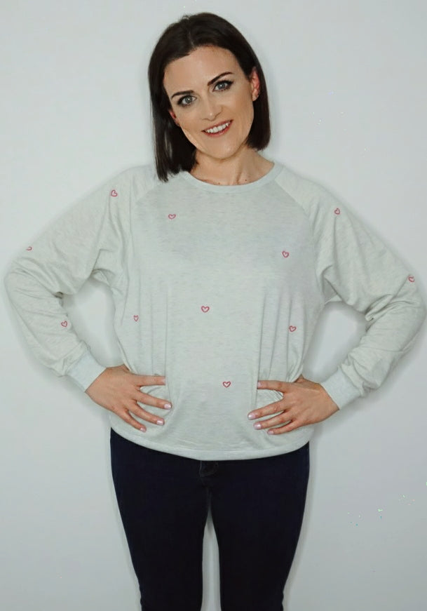 Grey Sweatshirt - Pink Heart