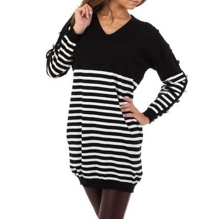 Long V-Neck Stripe Sweater - Black