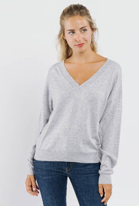 V-Neck Fine Knit Jumper Grey/Navy